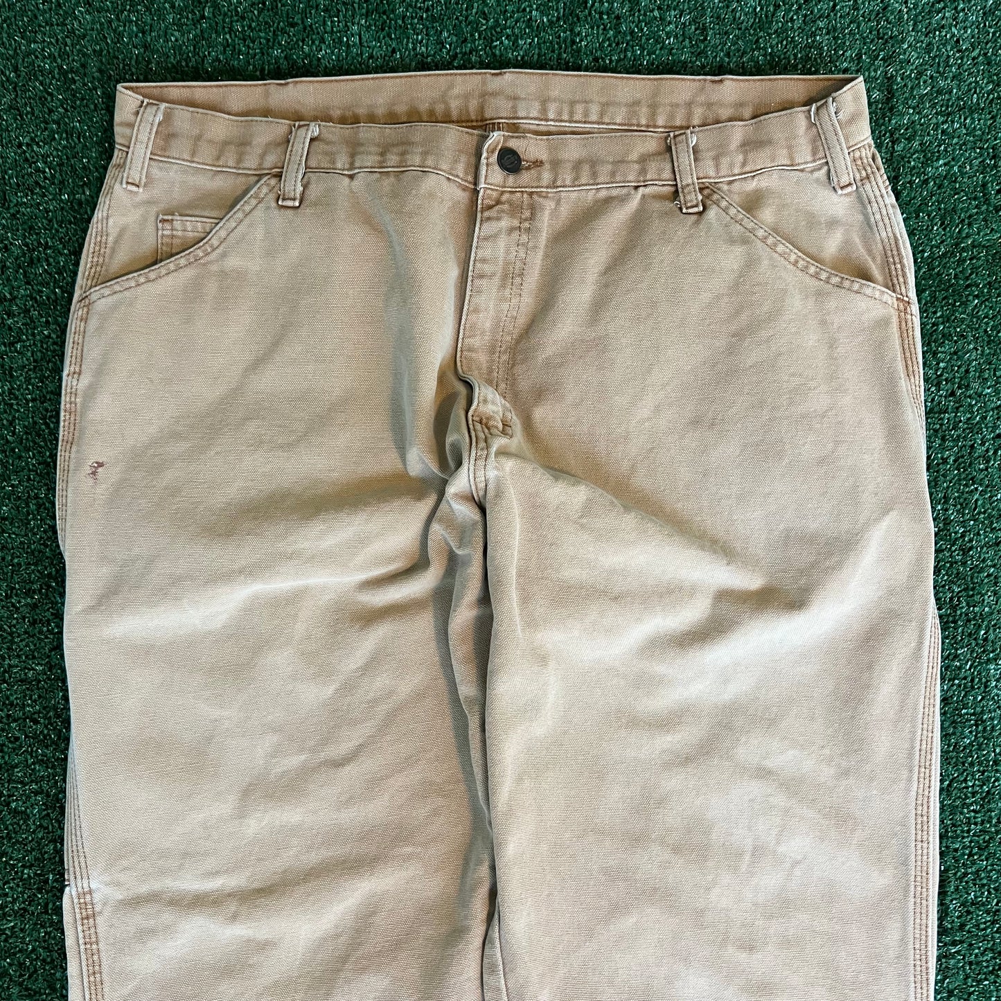 Y2K Dickies Baggy Straight Sun Faded Beige Canvas Carpenter Pants - 38x28" 18" Openings