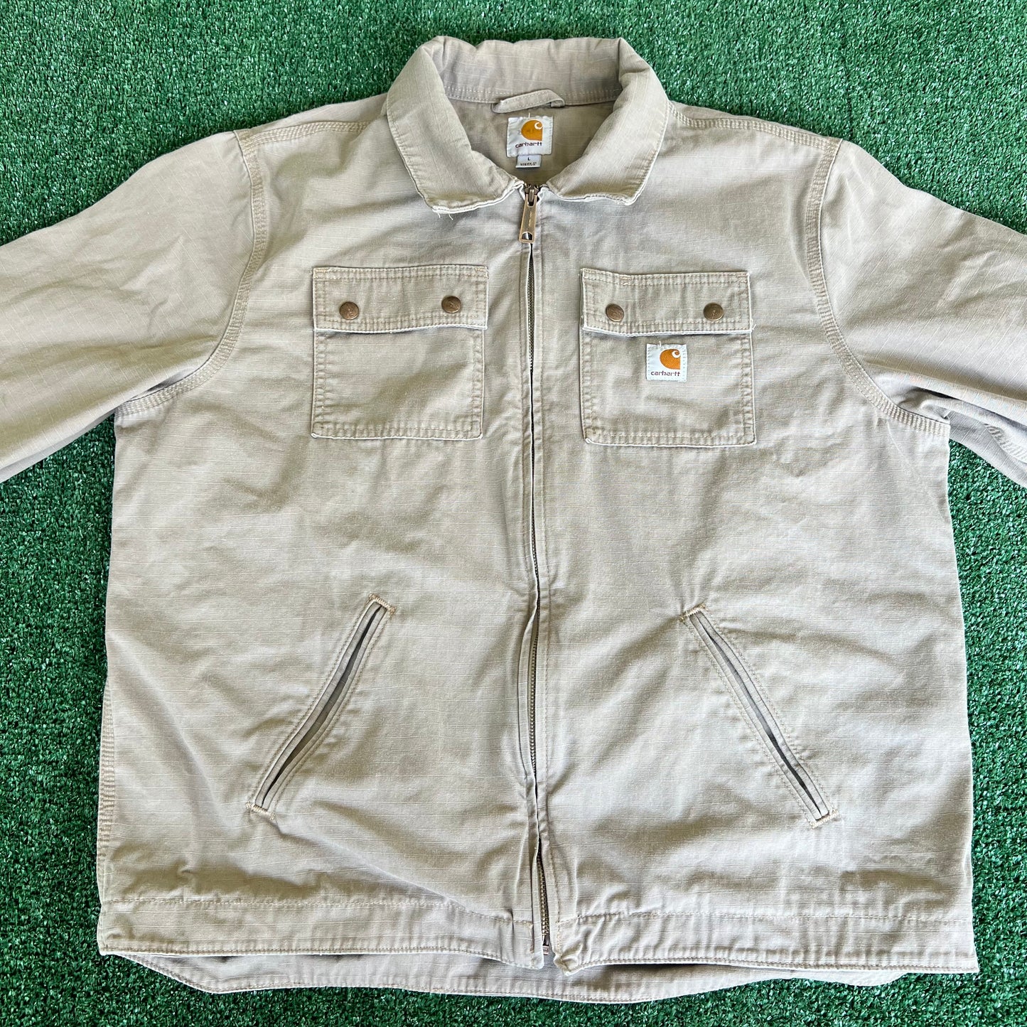 Carhartt Collared Flint Canvas Ripstop Flap Pocket Zip-Up Jacket - Large