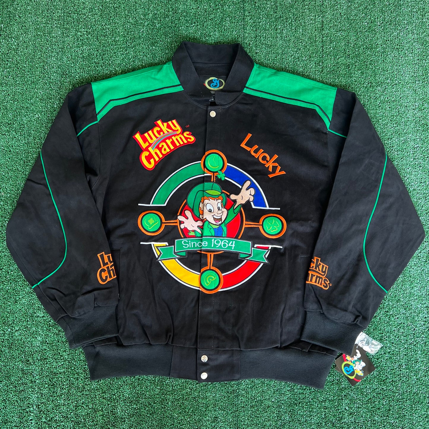 Y2K NOS Nascar Lucky Charms Black Racing Jacket - 2XL