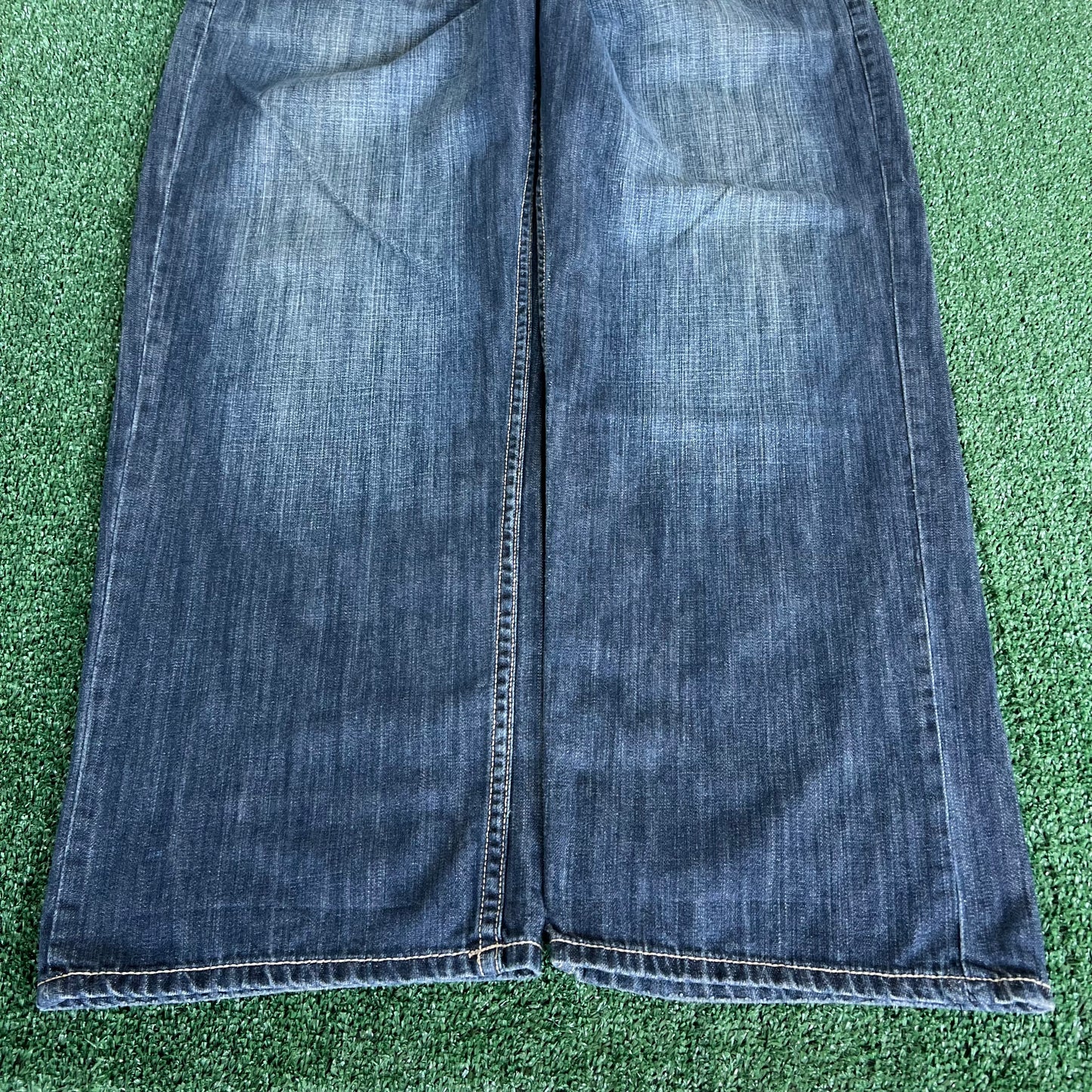 Y2K Ecko Unltd. Baggy Wide-Leg Patches Blue Jeans - 41x31" 21.5" Openings