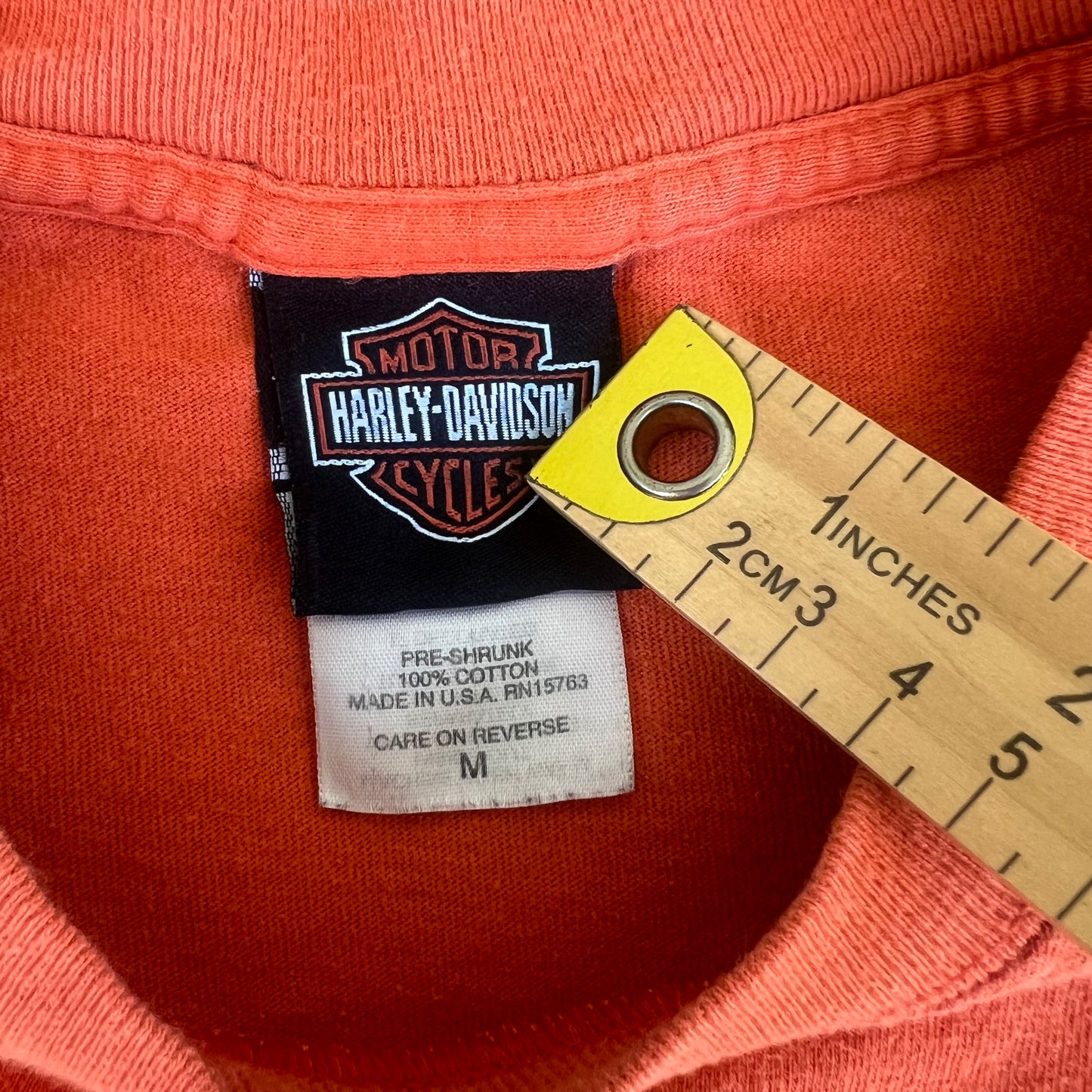 Y2K Harley-Davidson Motorcycles Orange Distressed Pocket T-Shirt - Medium