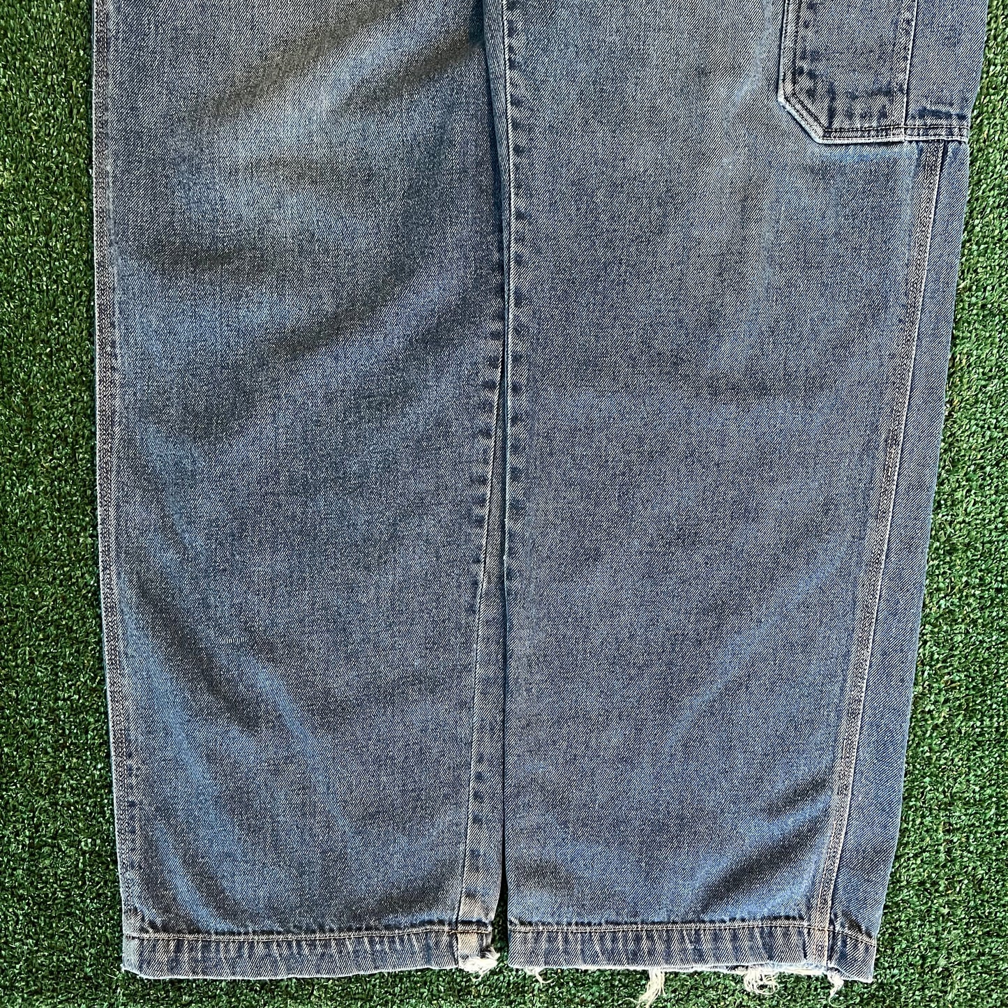 Y2K No Boundaries Baggy Straight Carpenter Cargo Medium Wash Blue Jeans - 34x31.5" 18.5" Openings