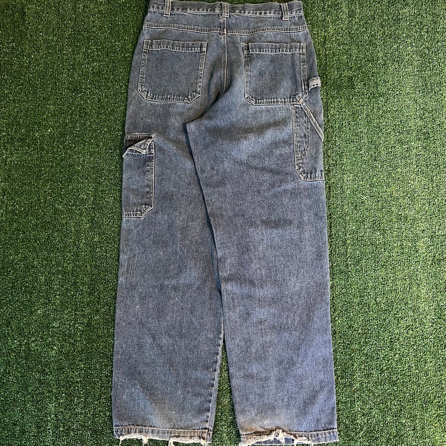 Y2K No Boundaries Baggy Straight Carpenter Cargo Medium Wash Blue Jeans - 34x31.5" 18.5" Openings