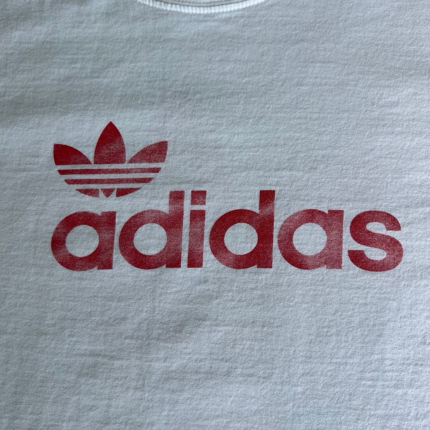 90s Adidas Spellout Leaf Logo White Red T-Shirt - XL