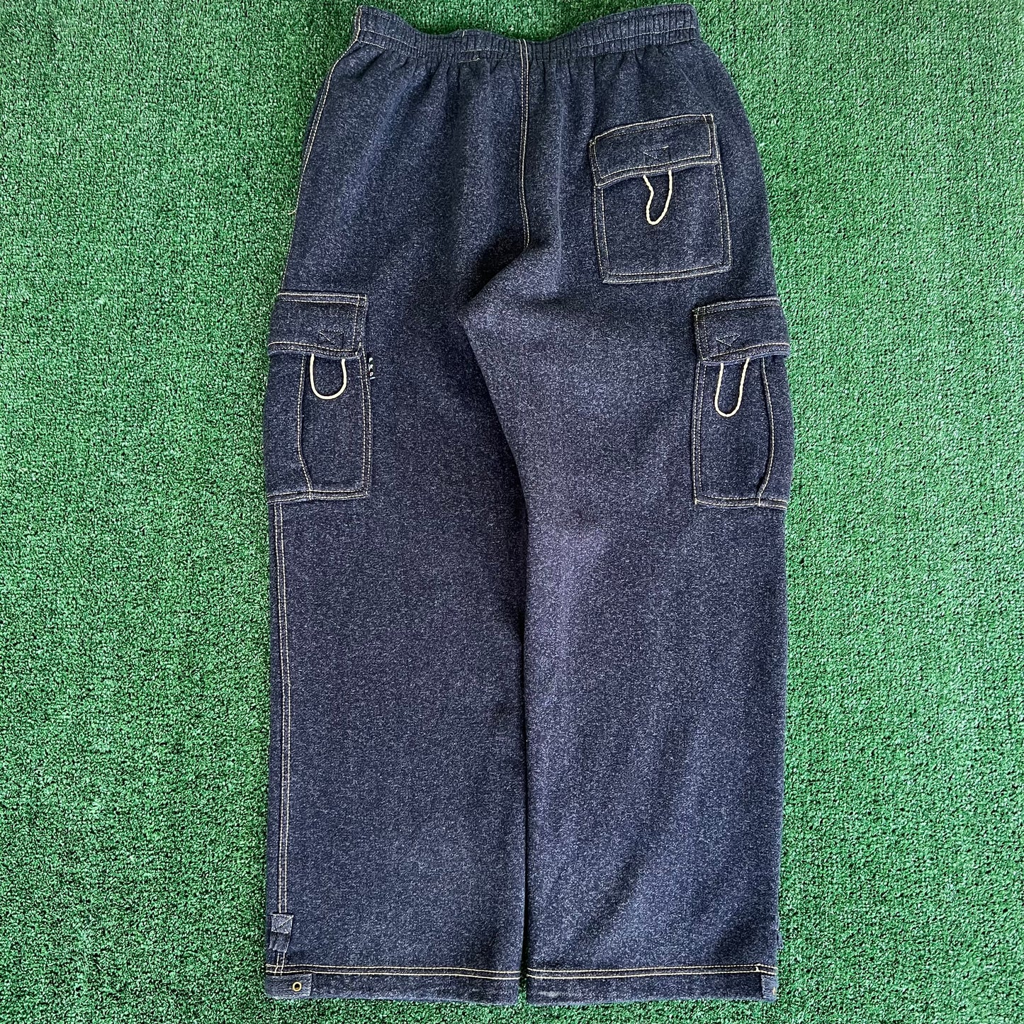 Y2K Baggy Wide-Leg Cargo Sweatpants Dark Gray - Large 34x29.25" 21" Openings