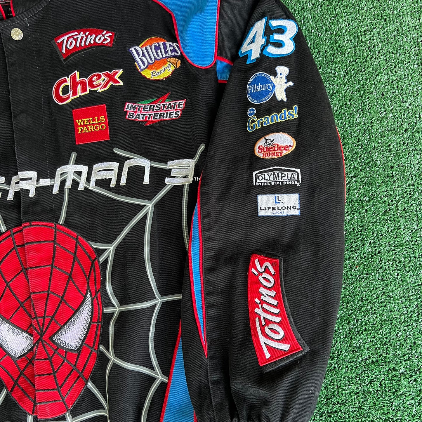 2007 Nascar Bobby Labonte #43 Spider-Man 3 Movie Promo Black Jacket - Large