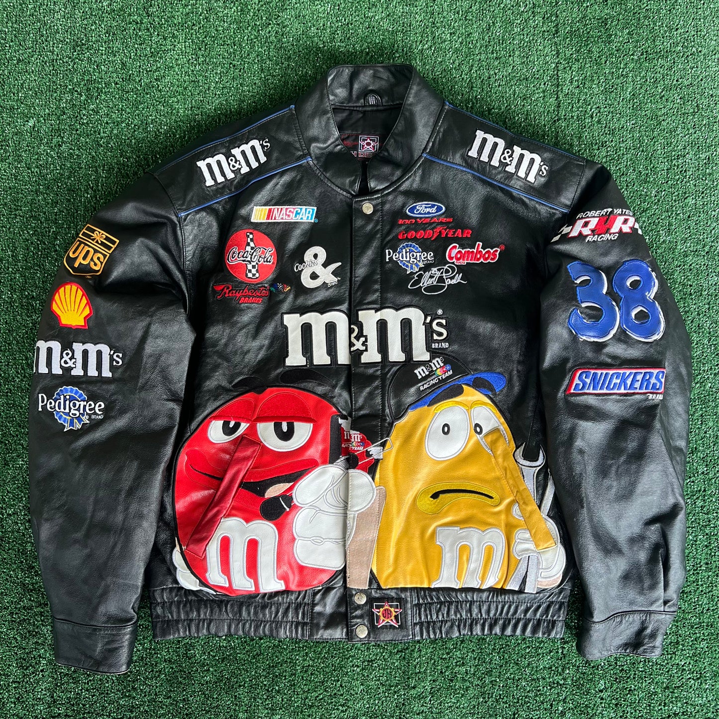 Y2K JH Design Nascar M&M's Elliot Sadler #38 Black Leather Jacket - XL