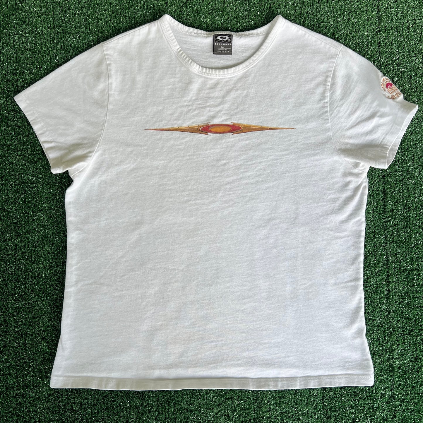 Women's 90s Oakley Software Center Logo White T-Shirt - Large