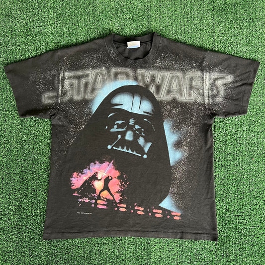 1996 Star Wars Darth Vader Movie Black Boxy T-Shirt  - Medium