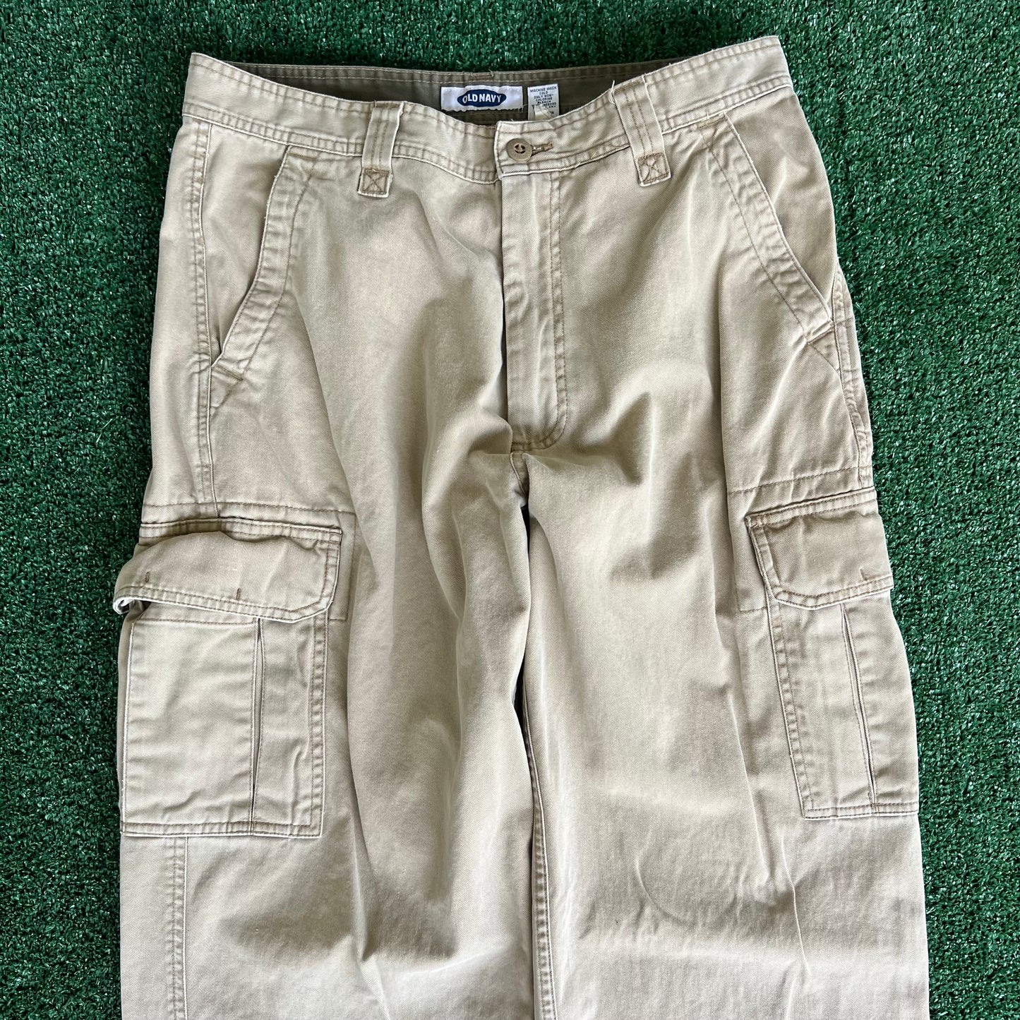 Y2K Old Navy Baggy Cargo Khaki Pants - 32x31.25" 18" Openings