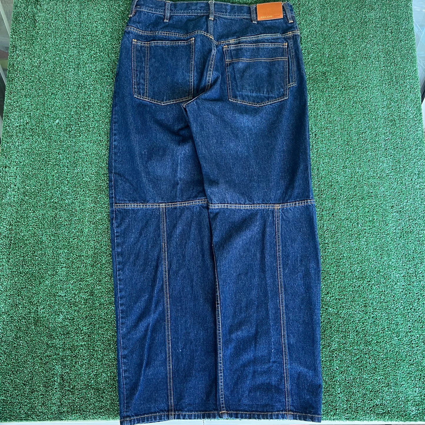 Y2K Sean John Baggy Wide-Leg Dark Blue Jeans - 39x34.25" 21" Openings