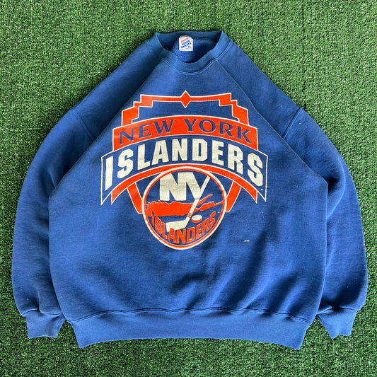 80s NHL New York Islanders Blue Paint Splatter Sweatshirt - Large