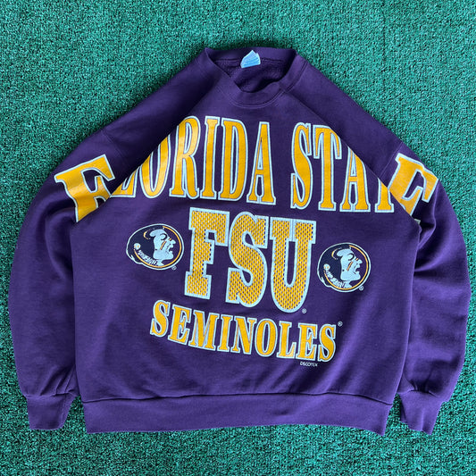 90s Florida State Seminoles FSU AOP Spellout Dark Purple Sweatshirt - Large