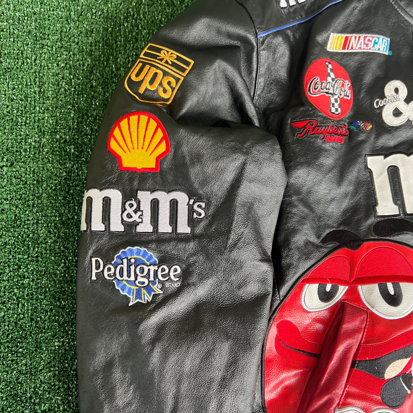 Y2K JH Design Nascar M&M's Elliot Sadler #38 Black Leather Jacket - XL