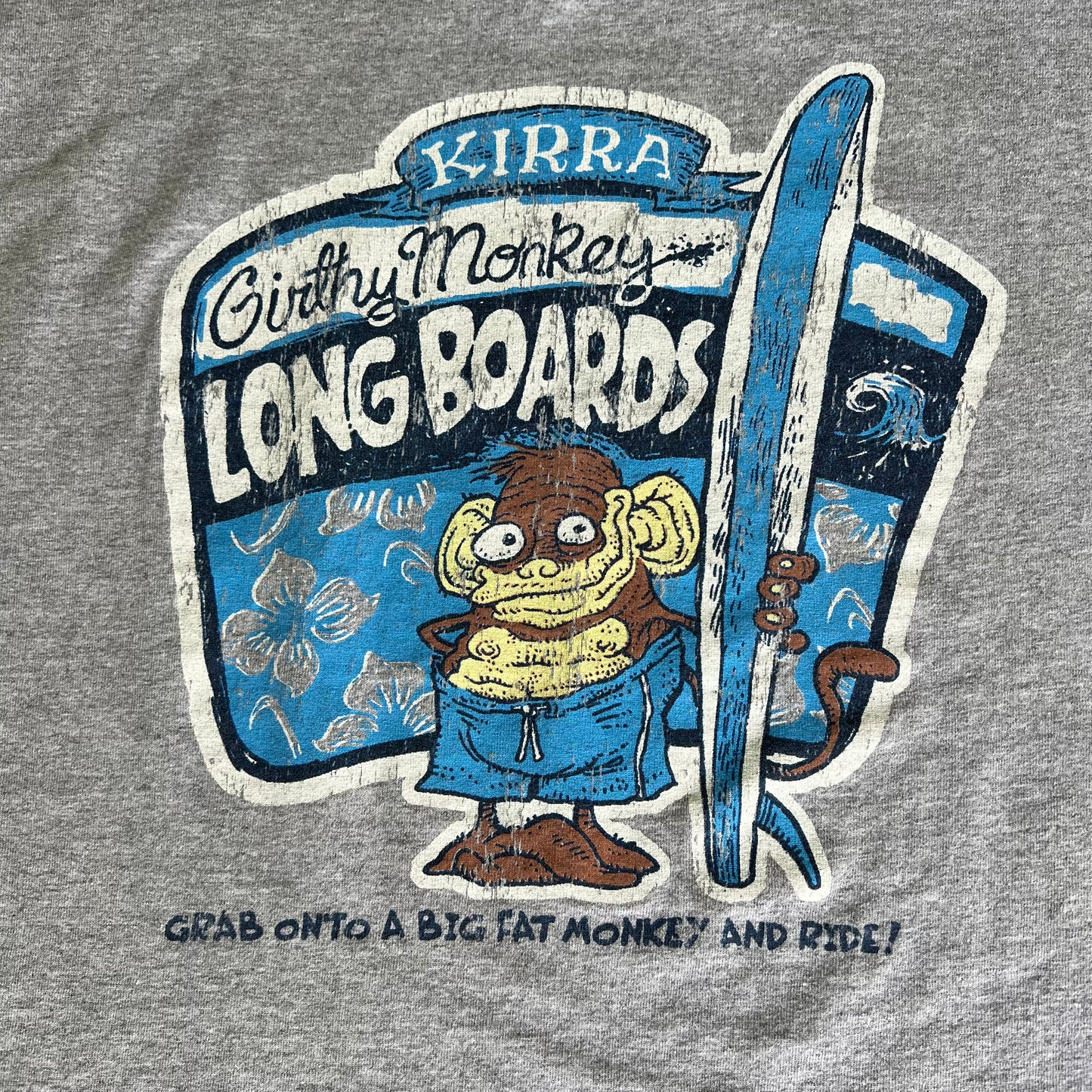 Y2K Girthy Monkey Longboards Surf Funny Gray T-Shirt - Large