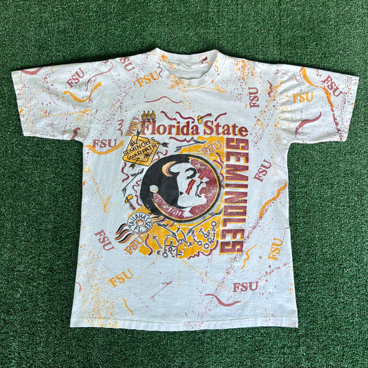 90s Florida State Seminoles FSU AOP White T-Shirt - Large