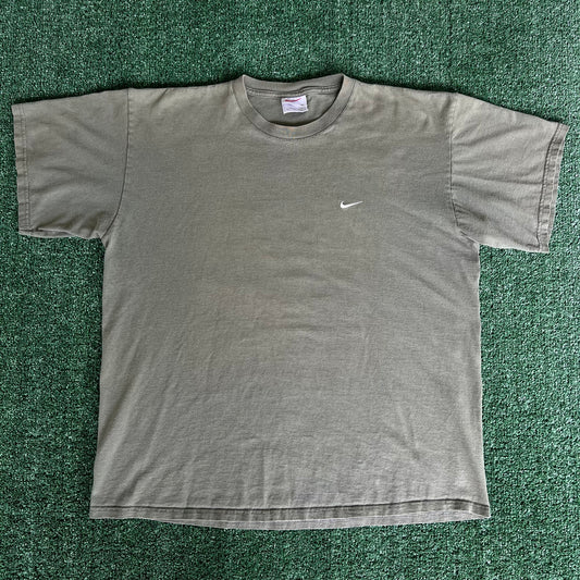 90s Nike White Tag Mini Swoosh Essential Olive Green T-Shirt - XL