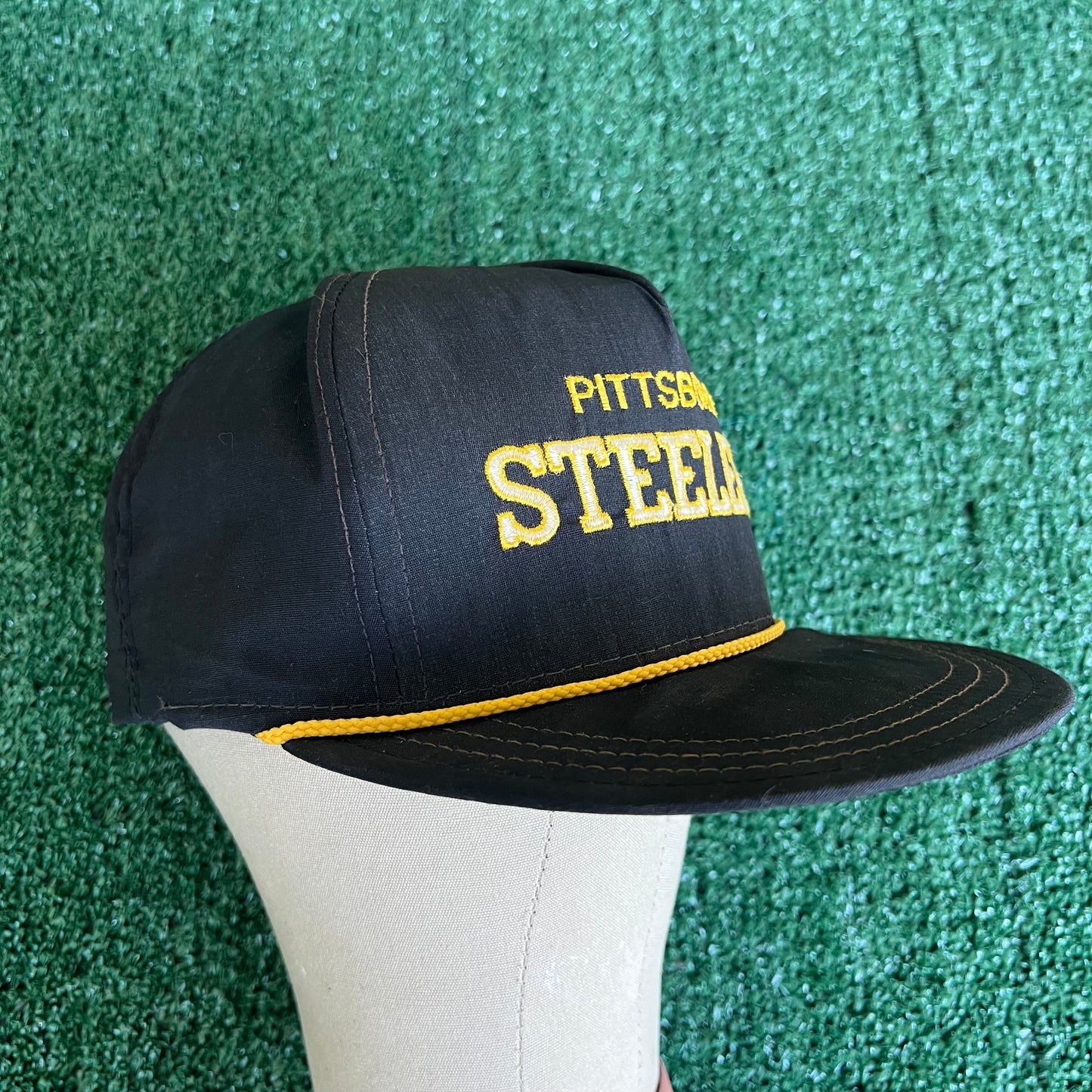 80s AJD NFL Pittsburgh Steelers Black Rope Trucker Snapback Hat