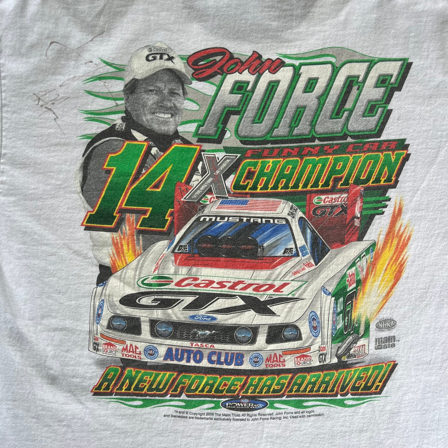 2006 Funny CarJohn Force White Signed T-Shirt - XL