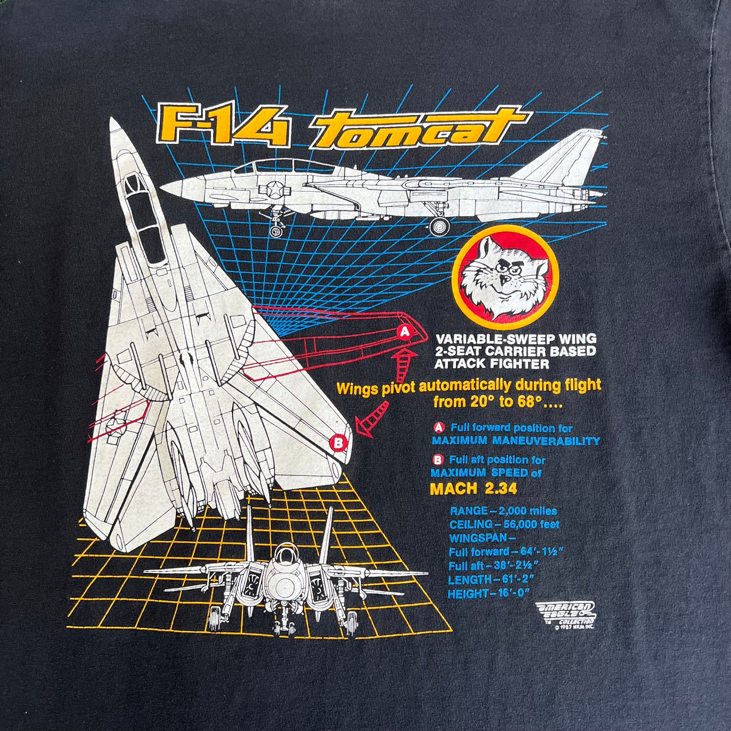 1987 Top Gun F-14 Tomcat Plane Fighter Jet Movie Promo Black T-Shirt - XL