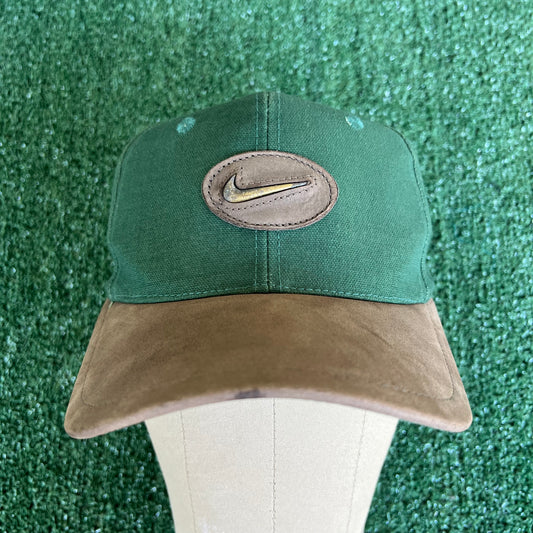 90s Nike Golf Dark Green Canvas Leather Strapback Hat