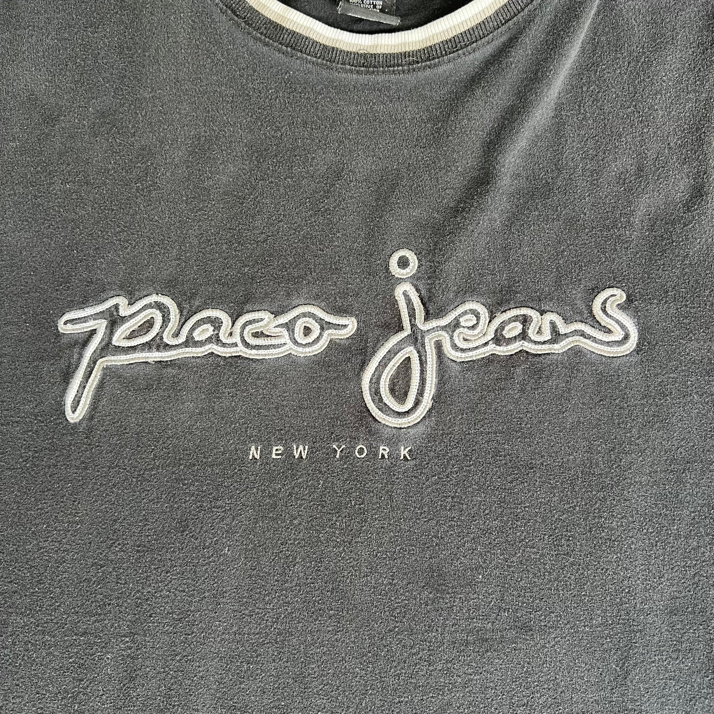 Y2K Paco Jeans New York Embroidered Faded Black T-Shirt - XL