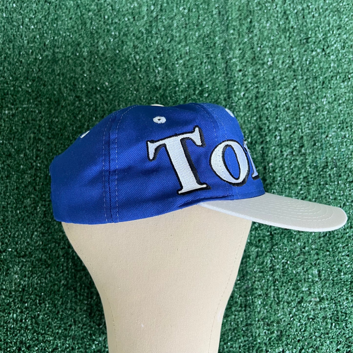 90s Logo 7 NHL Toronto Maple Leafs Spellout Blue Snapback Hat