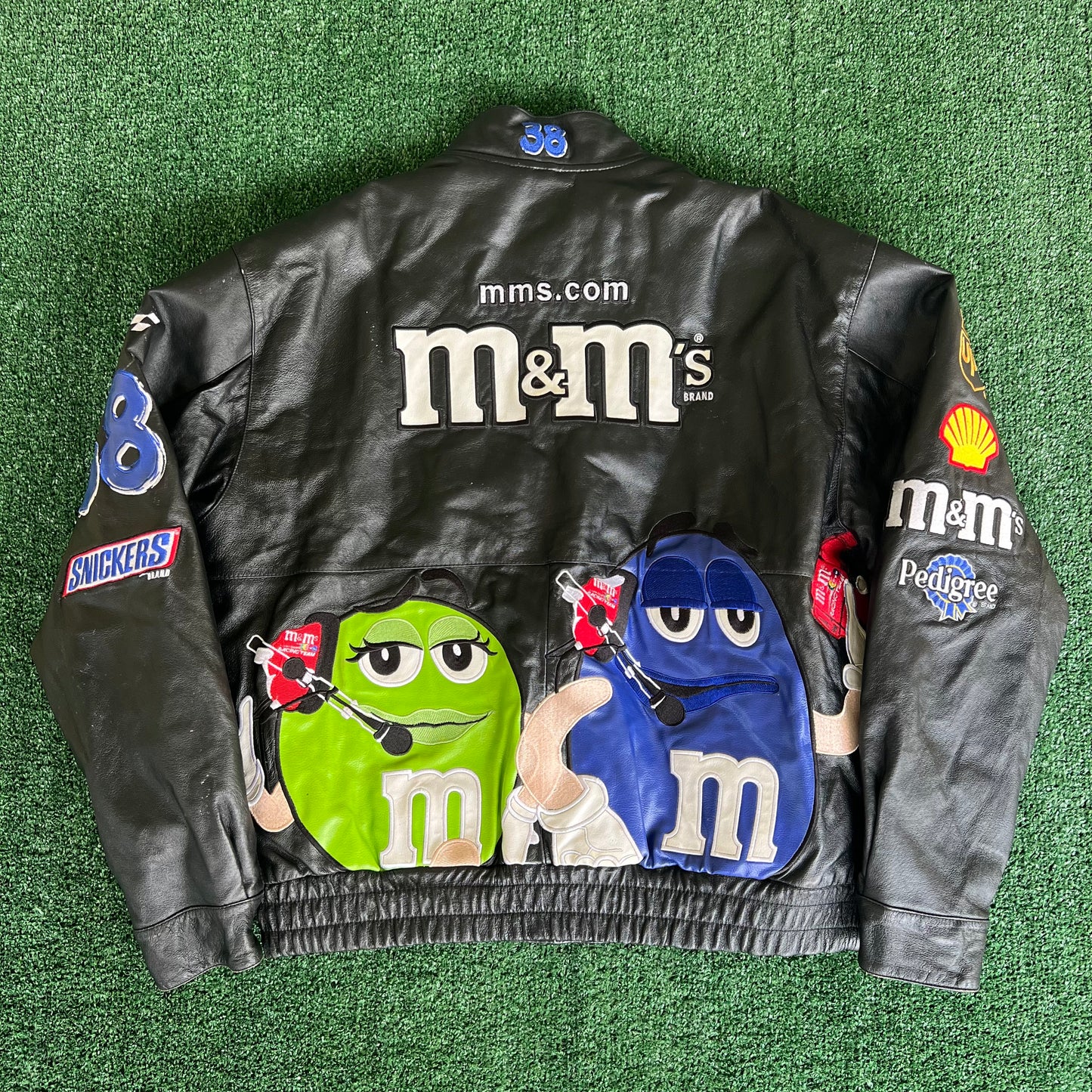 Y2K JH Design Nascar M&M's Elliot Sadler #38 Black Leather Jacket - XL