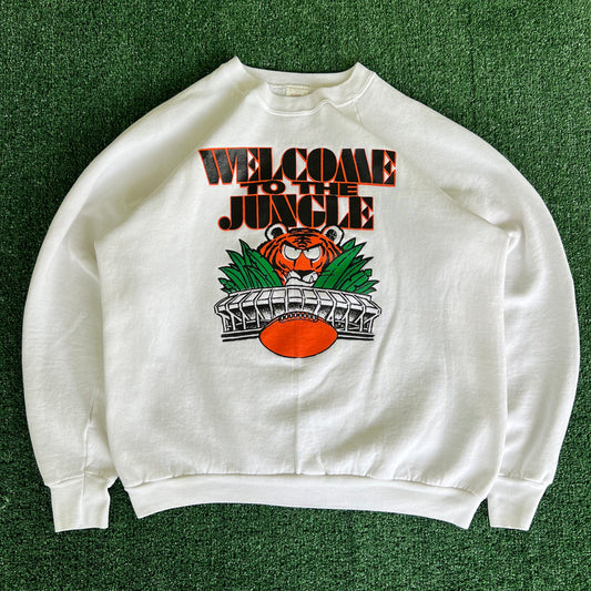 80s NFL Cincinnati Bengals "Welcome to the Jungle" White Raglan Sweatshirt - Large