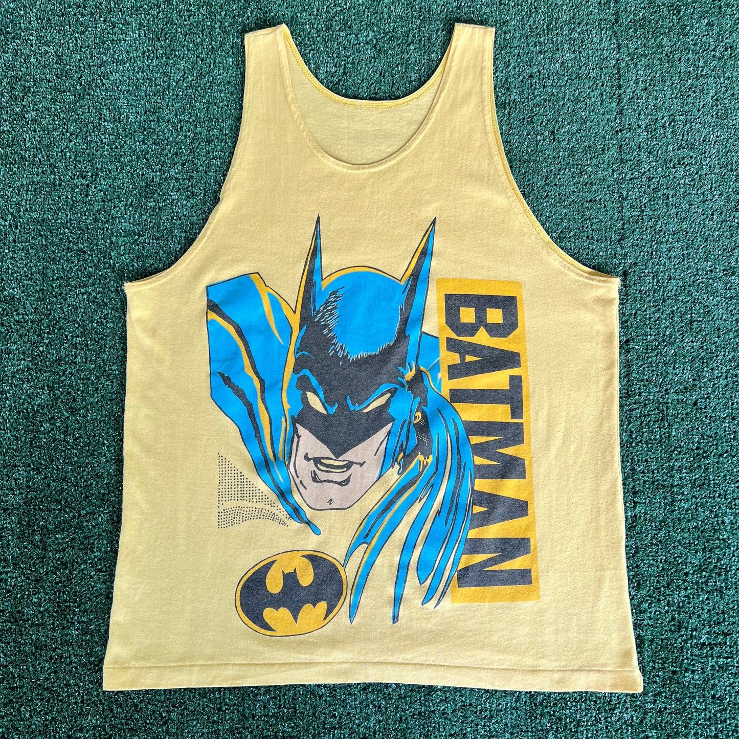 80s Batman Comic Yellow Tank Top T-Shirt - Medium