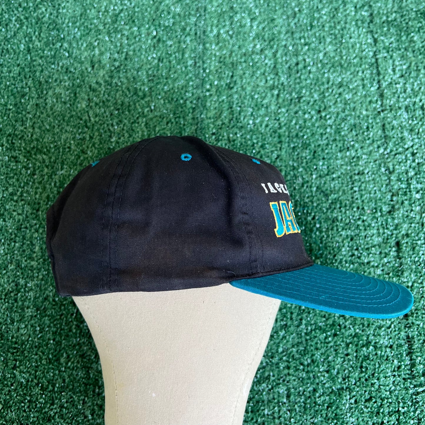 90s NFL Jacksonville Jaguars Spellout Block Letters Black Dome Snapback Hat