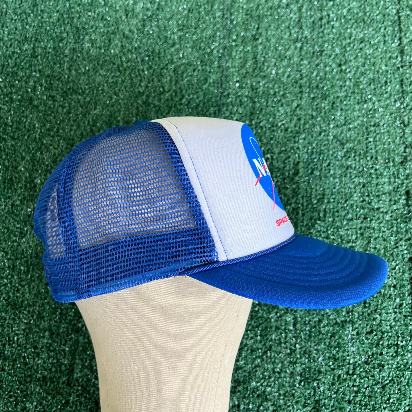 90s Nasa  White Blue Meshback Foam Trucker Snapback Hat