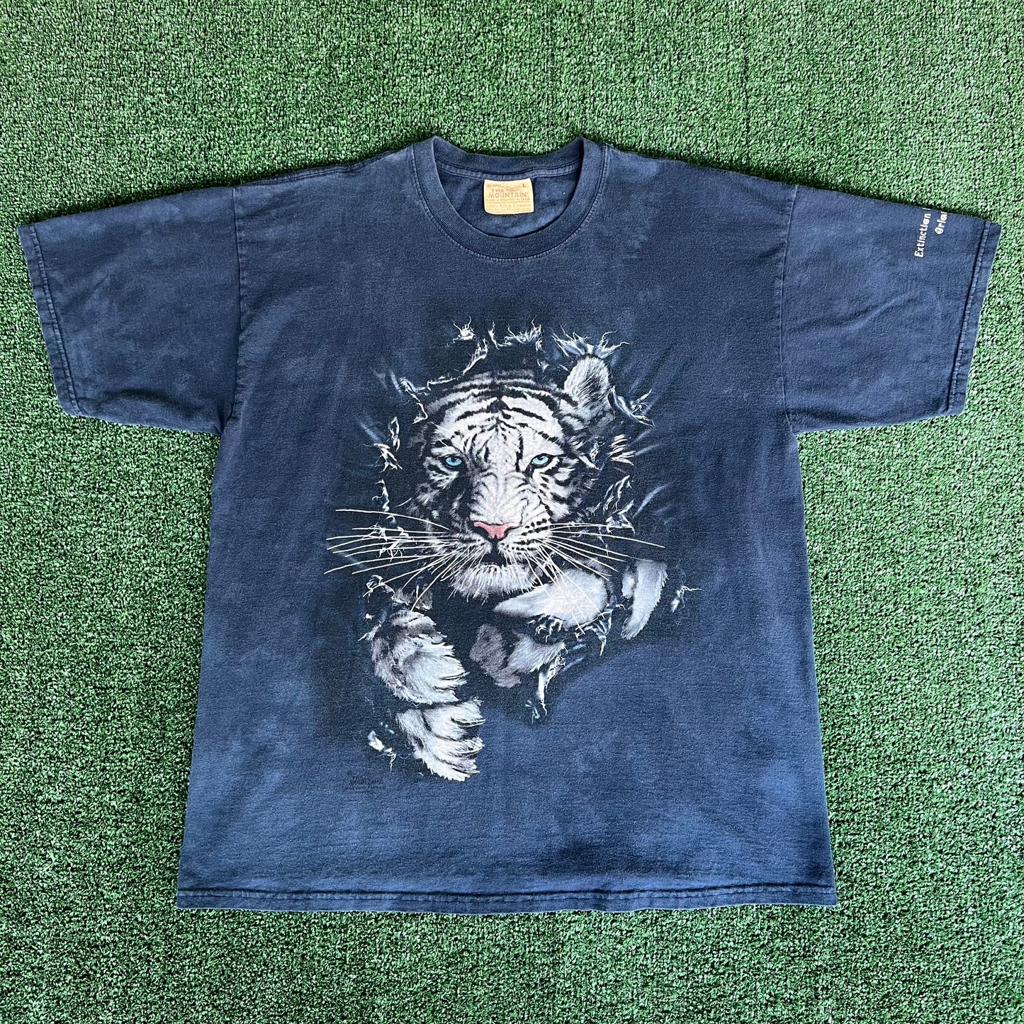 Y2K The Mountain White Tiger Navy Blue Tie-Dye T-Shirt - XL