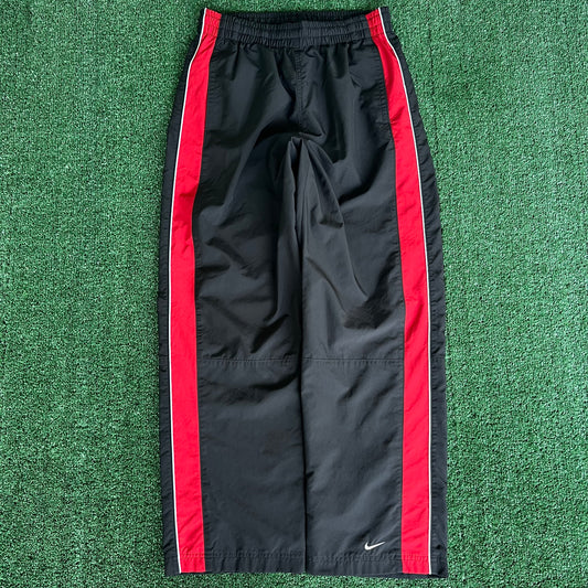 Y2K Nike Black Red Stripe Baggy Track Pants - Large 31x31"