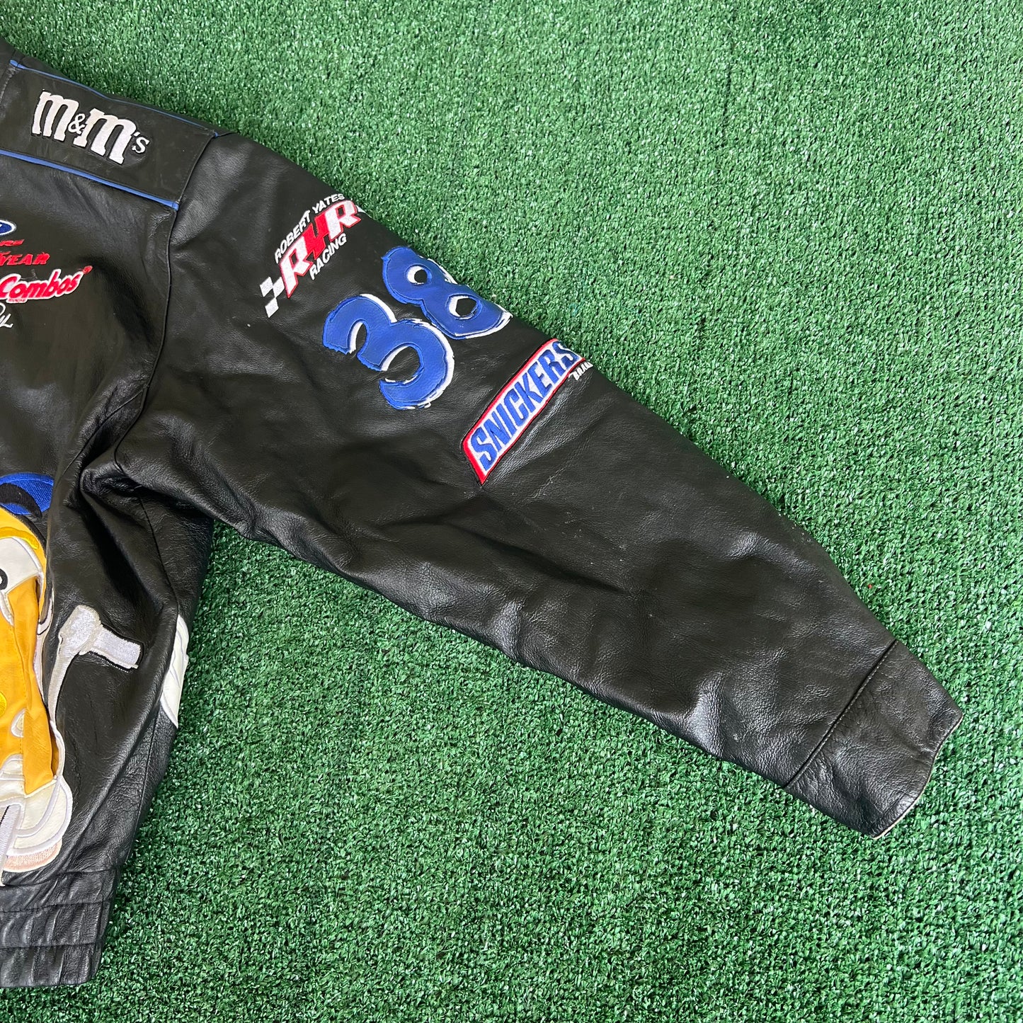 Y2K JH Design Nascar M&M's Elliot Sadler #38 Black Leather Jacket - XL