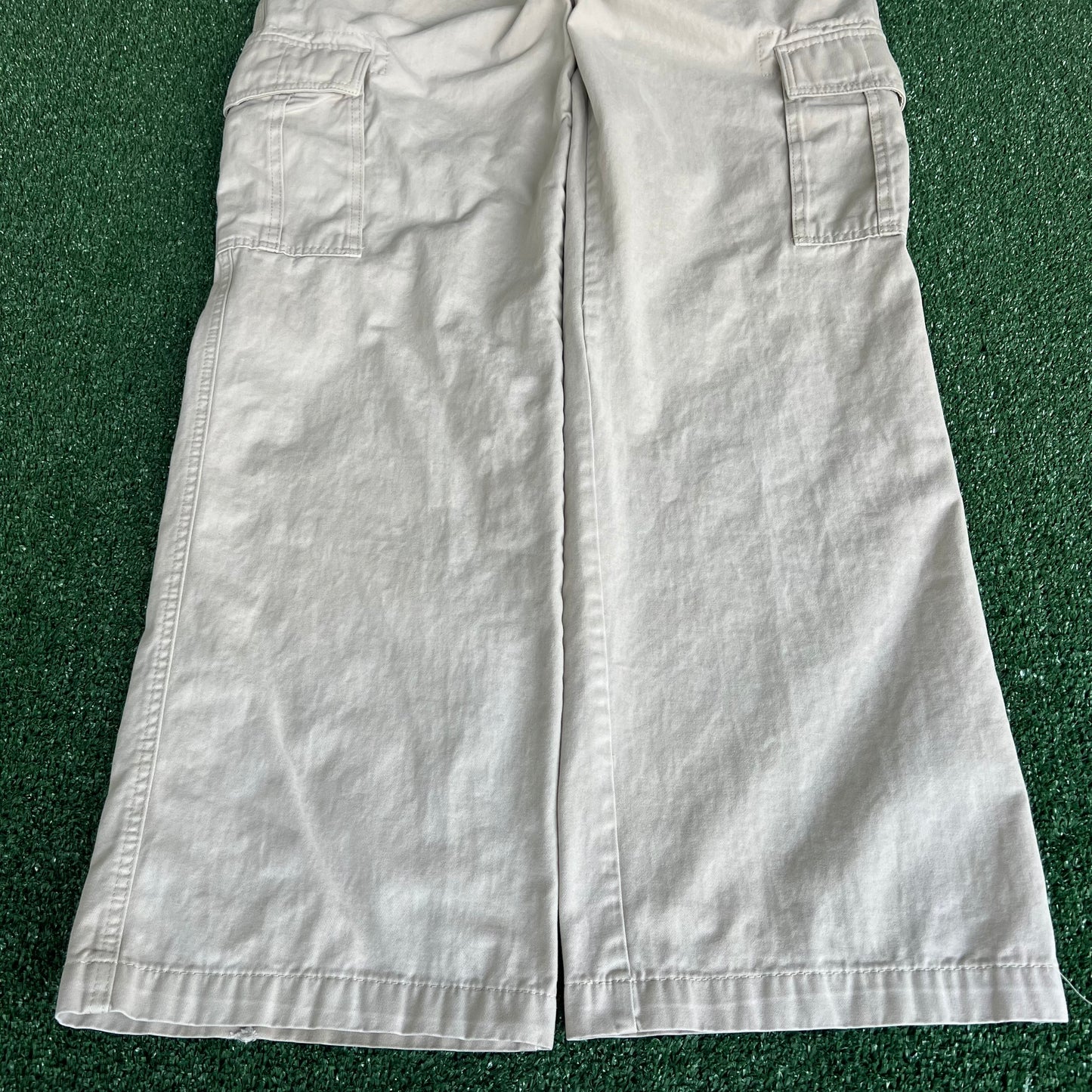 Y2K Old Navy Light Khaki Cargo Wide-Leg Baggy Pants - 39x31.5" 21" Opening