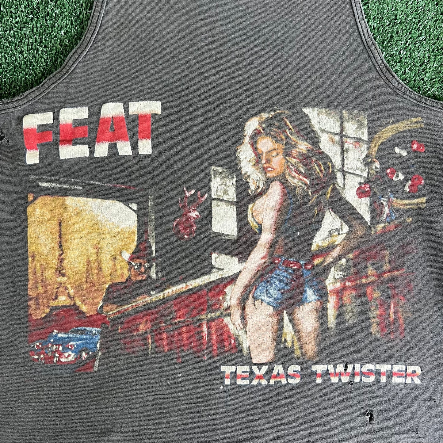 1989 Little Feat Country Rock Band "Texas Twister" Faded Black Smokey Gray Distressed Tank Top T-Shirt - Medium