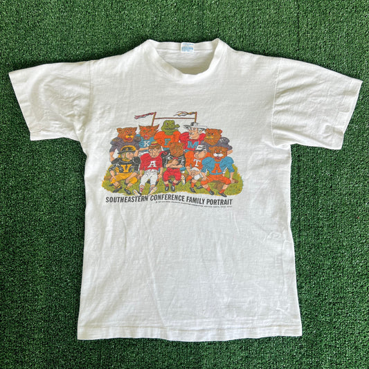 1969 Champion Blue Bar SEC Cartoon Mascots White T-Shirt - Small