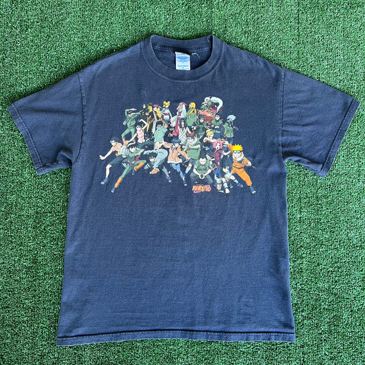 Y2K 2002 Naruto Manga Anime All Characters Navy Blue T-Shirt - Medium