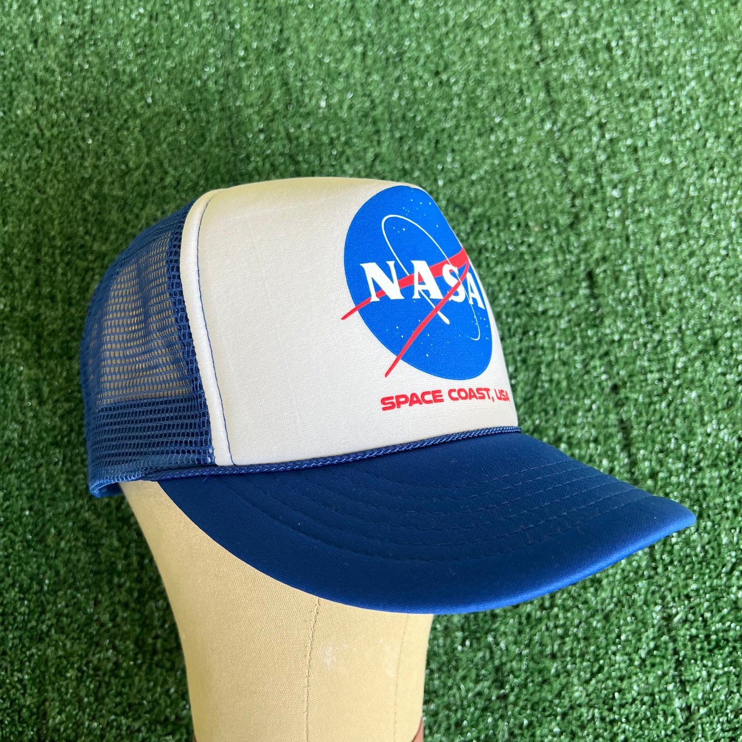 90s Nasa  White Blue Meshback Foam Trucker Snapback Hat