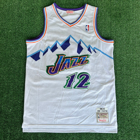 Retro 90s Mitchell & Ness NBA Utah Jazz John Stockton Bootleg White Jersey - 2XL