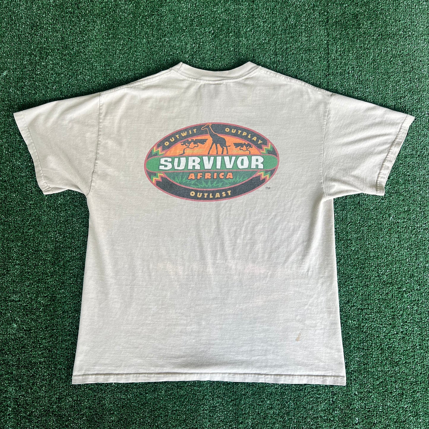 Y2K Reebok CBS Survivor Africa Reality TV Show Promo Beige T-Shirt - Large