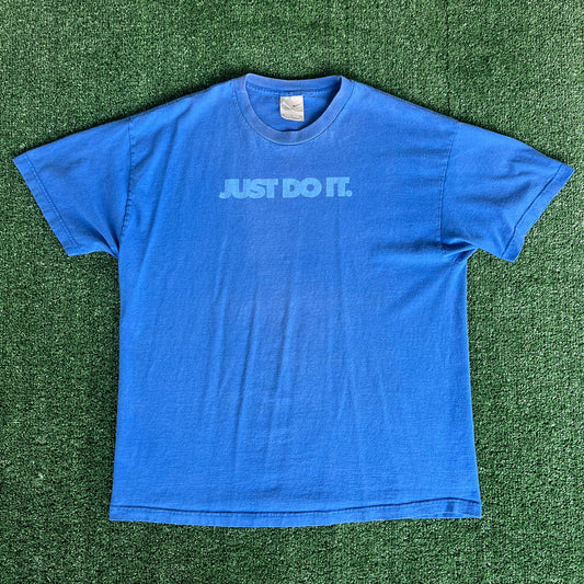 Y2K Nike Silver Tag Just Do It Spellout Blue T-Shirt - XL