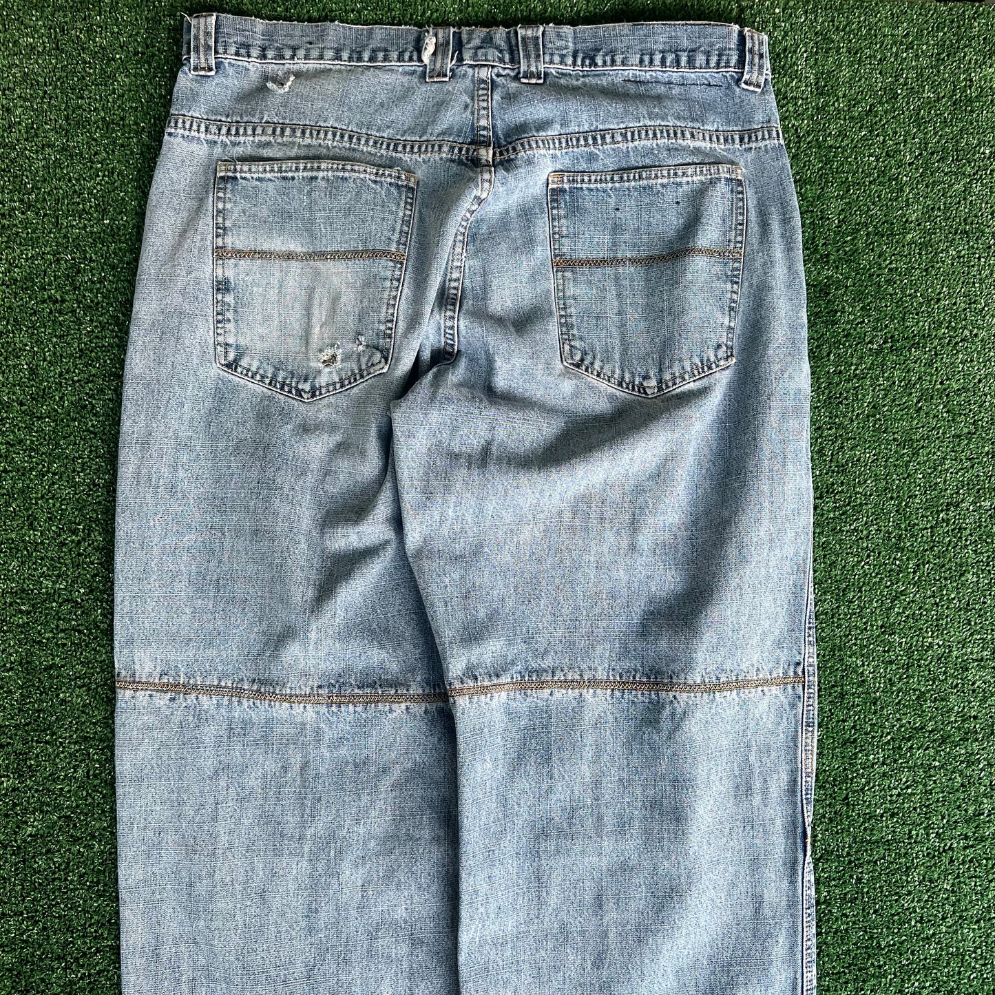 Y2K Vibes Jeans Double Knee Baggy Light Wash Blue Jeans - 39x33.5 19" Openings