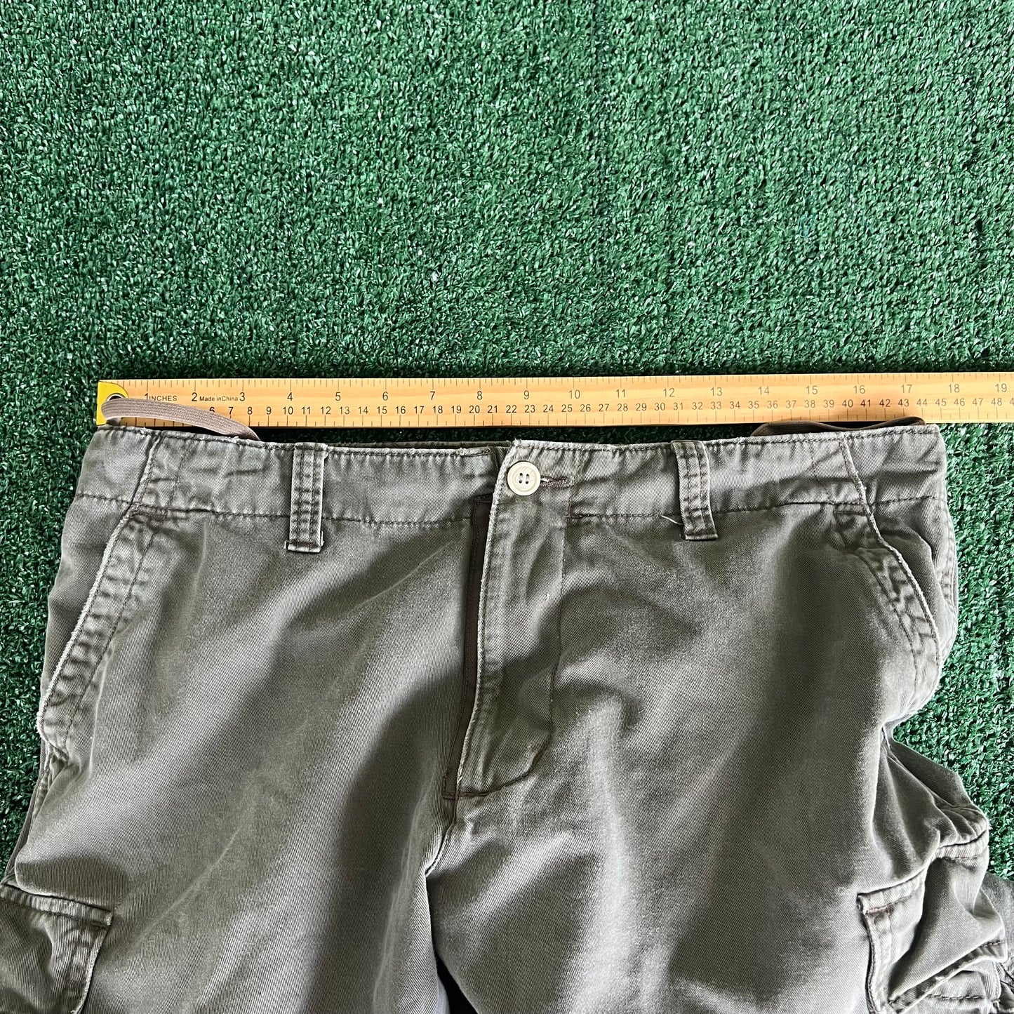 Y2K Express Baggy Green Cargo Wide-Leg Pants - 35x28.5"