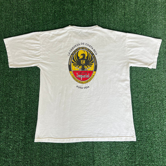 Y2K La Cervervexa De Costa Rica Pura Vida Imperial Beer White T-Shirt - Large