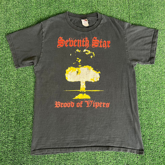 Y2K Seventh Star Brood of Vipers Christian Hardcore Metal Band Faded Black T-Shirt - Large