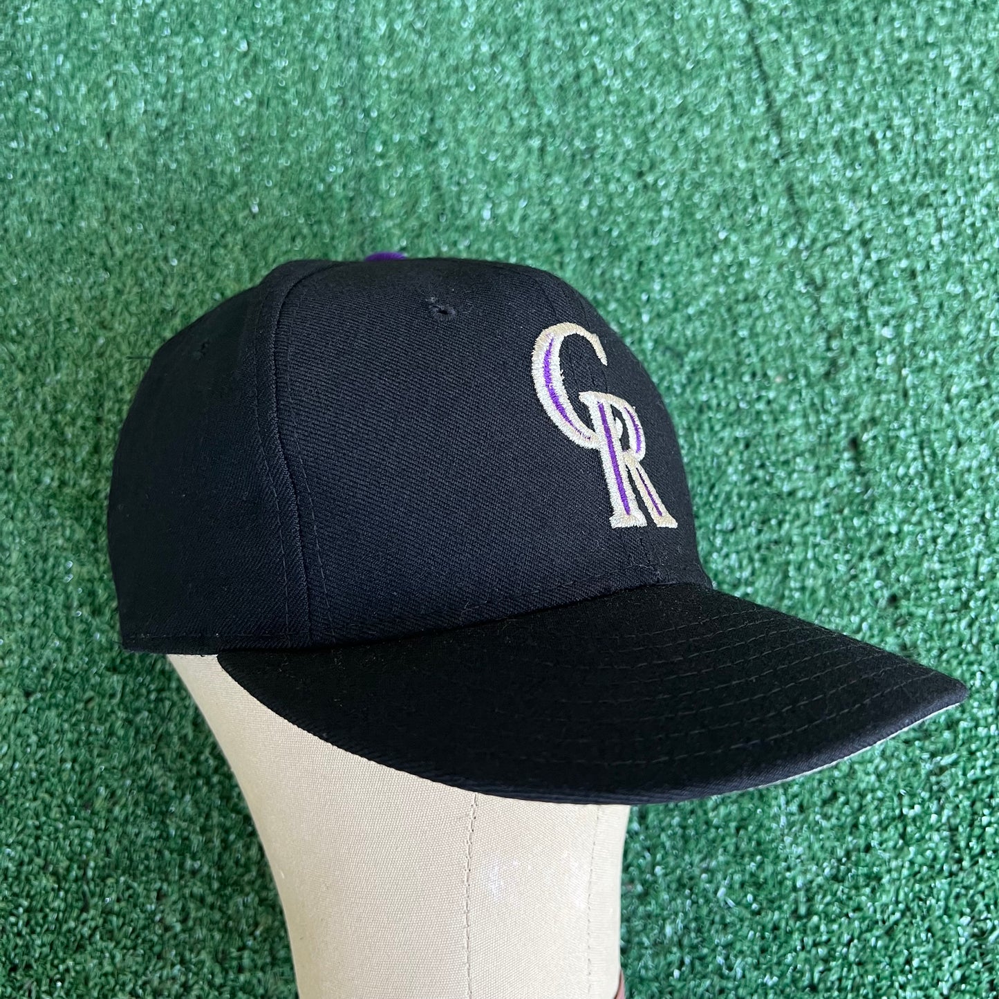 90s New Era MLB Colorado Rockies Black Dome Wool Fitted Hat - 7 1/8