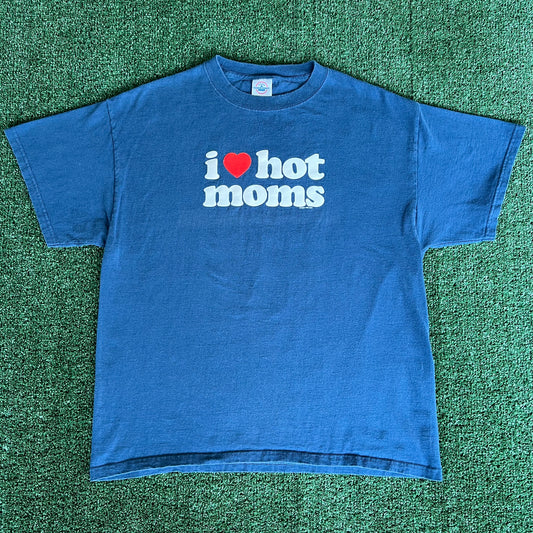 Y2K "I Love Hot Moms" Funny Blue T-Shirt - Large