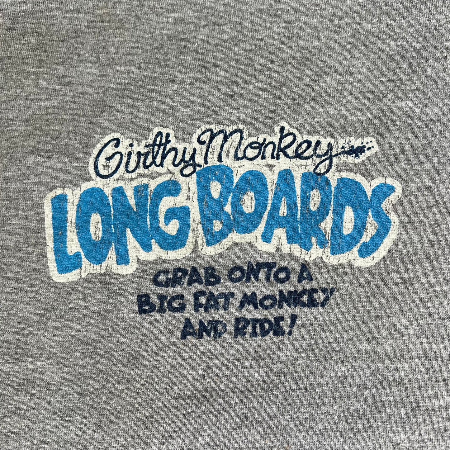 Y2K Girthy Monkey Longboards Surf Funny Gray T-Shirt - Large